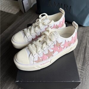 AMIRI White Sneakers with Pink and Tan Stars
